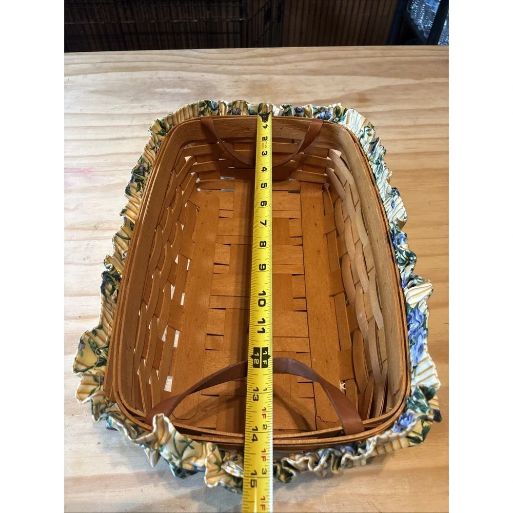 Longaberger 1997 Hand Woven Basket W/ Flower Scrunch  Ribbon 8x14